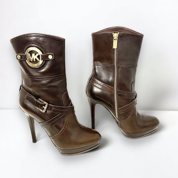 Michael Kors Stockard Platform Stiletto Brown Leather Ankle Booties, Size 7.5 - Picture 15 of 15
